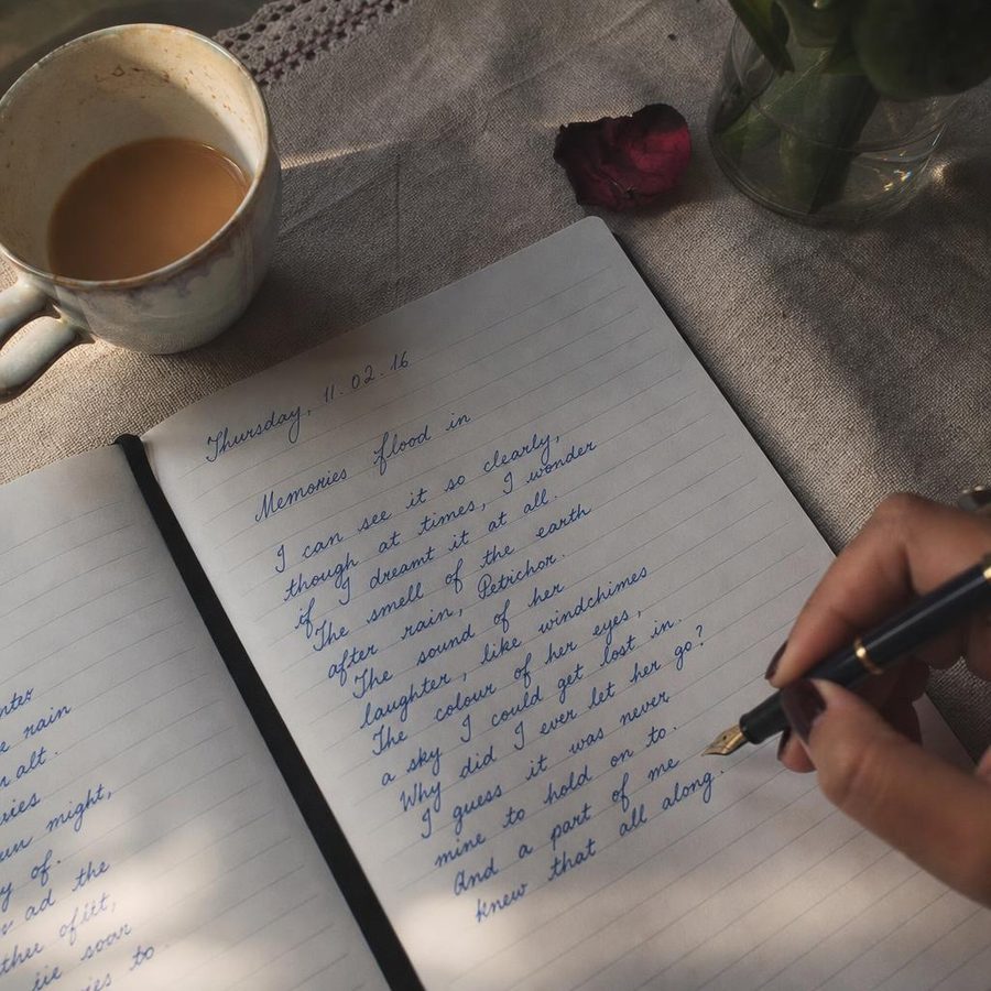 An open journal with handwritten pages — the storytelling method